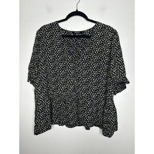 Madewell Black Floral Short Sleeve V Neck Floral Tunic Top Blouse Size 2X